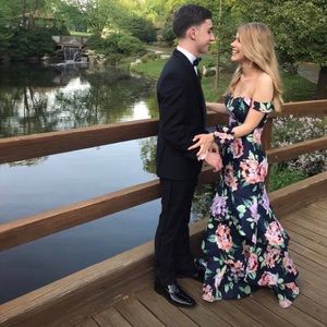 Floral Satin Prom Dress